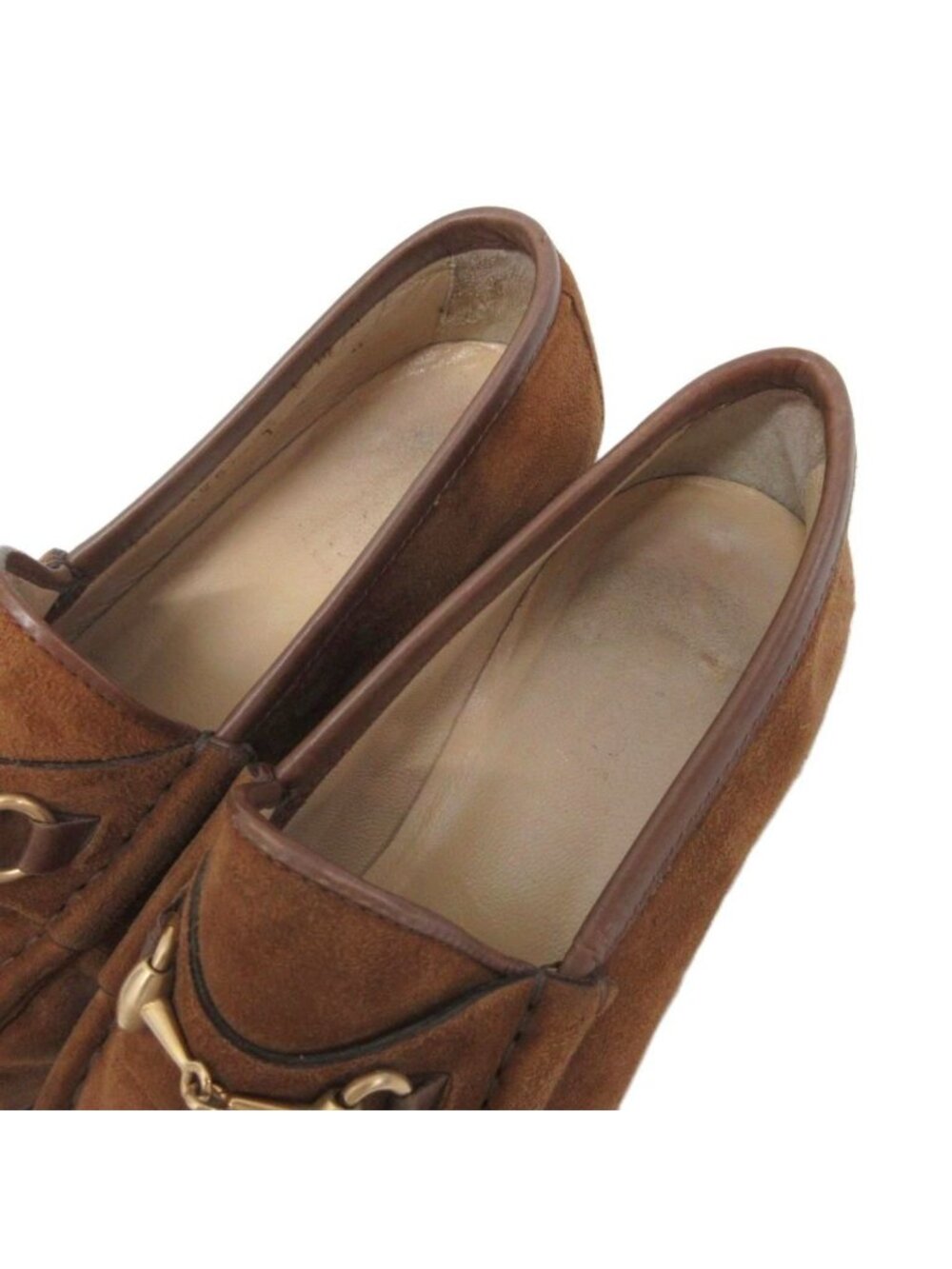 Gucci Horsebit Loafers Suede Slip on Gold Leather 35 Brown - Picture 6 of 7